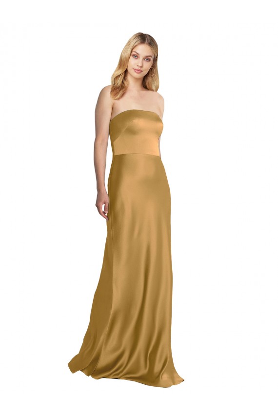 Stretch Satin A-Line Sleeveless Gold Formal Evening Gown / Prom Dress / Bridesmaid Dress Barrie
