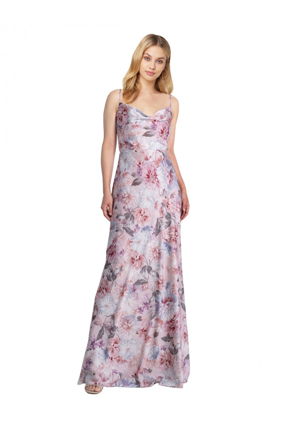 Stretch Satin & Floral A-Line Long Sleeveless Formal Evening Gown / Bridesmaid Dress Barrie