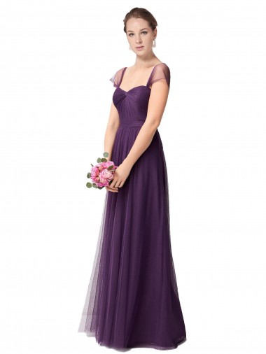 Tulle A-Line Cap Sleeves Plum Purple Bridesmaid Dress Barrie