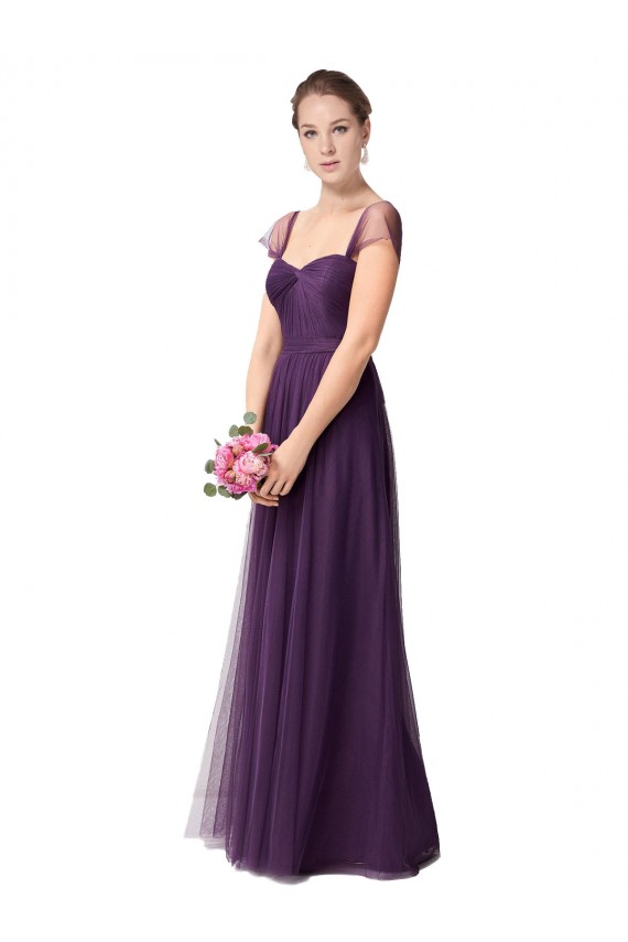 Tulle A-Line Cap Sleeves Plum Purple Bridesmaid Dress Barrie