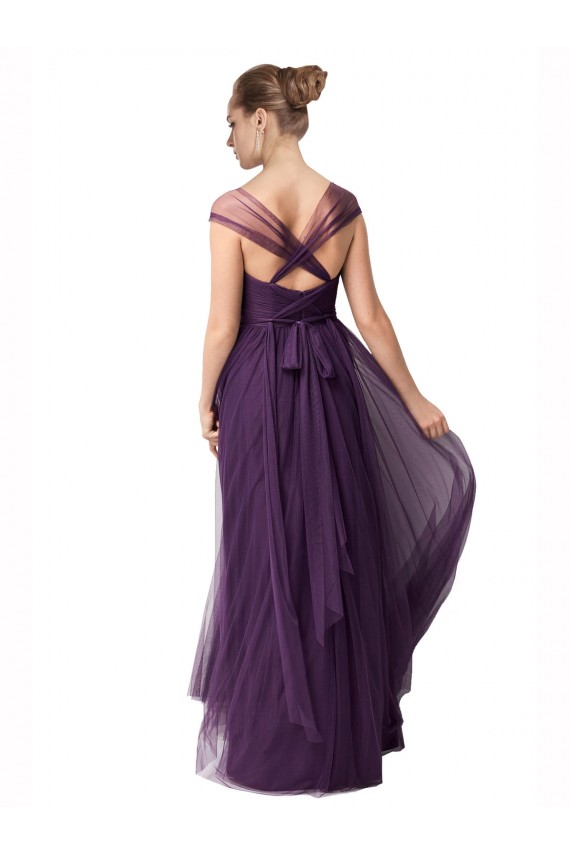 Tulle A-Line Cap Sleeves Plum Purple Bridesmaid Dress Barrie