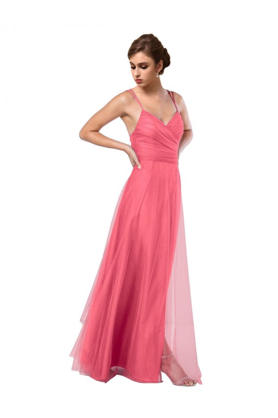 Tulle A-Line Long Sleeveless V-Back Bridesmaid Dress Barrie