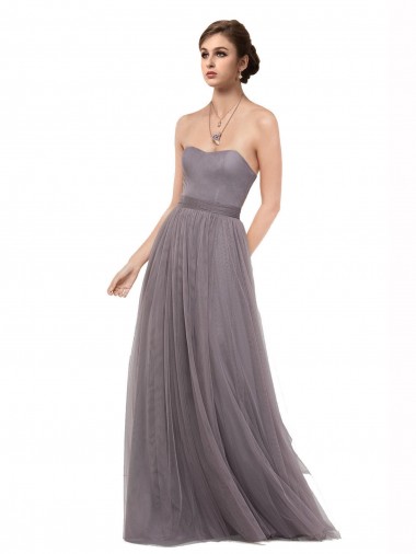 Tulle A-Line Long Sleeveless Spaghetti Straps V-Back Bridesmaid Dresses Barrie