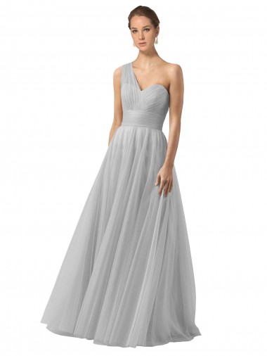 Tulle A-Line Long Sleeveless Silver Bridesmaid Gown Barrie