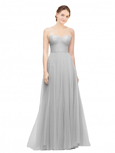 Tulle A-Line Long Sleeveless Silver Bridesmaid Dress Barrie