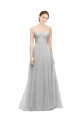 Tulle A-Line Long Sleeveless Silver Bridesmaid Dress Barrie