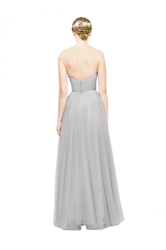 Tulle A-Line Long Sleeveless Silver Bridesmaid Dress Barrie