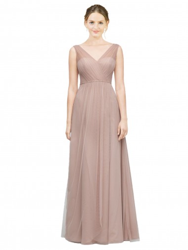 Soft Tulle A-Line Long V-Neck Sleeveless Bridesmaid Dress Barrie