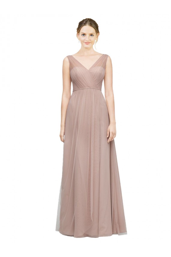 Soft Tulle A-Line Long V-Neck Sleeveless Bridesmaid Dress Barrie