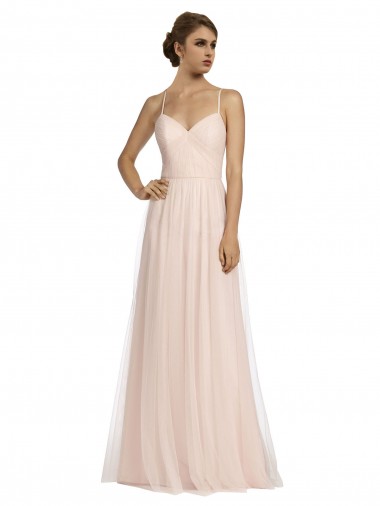 Tulle A-Line Long Sleeveless Pink Bridesmaid Dress Barrie