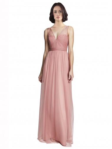 Tulle A-Line Long Sleeveless Rose Pink Bridesmaid Dress Barrie