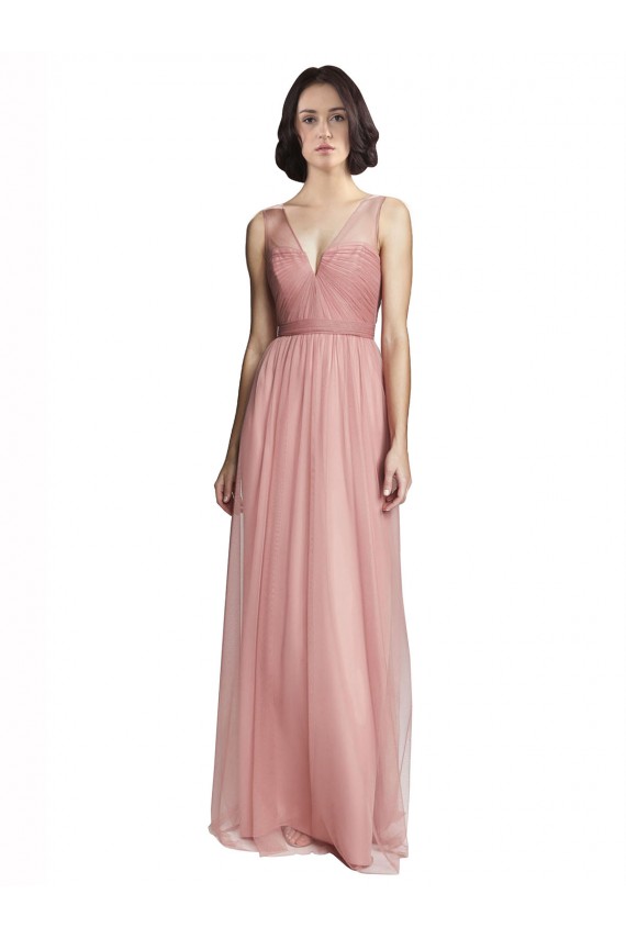 Tulle A-Line Long Sleeveless Rose Pink Bridesmaid Dress Barrie