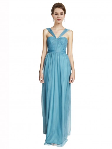 Tulle A-Line Long Sleeveless Sky Blue Bridesmaid Dress Barrie