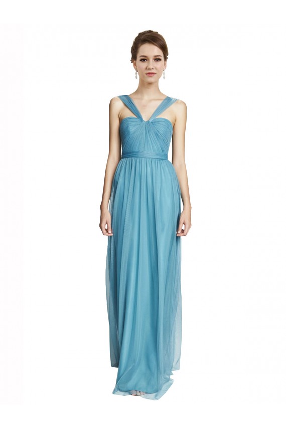 Tulle A-Line Long Sleeveless Sky Blue Bridesmaid Dress Barrie