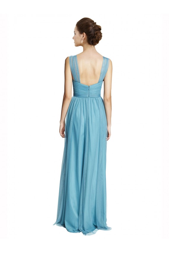 Tulle A-Line Long Sleeveless Sky Blue Bridesmaid Dress Barrie