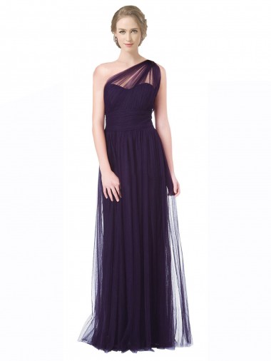 Tulle A-Line Long Sleeveless Plum Bridesmaid Dress Barrie