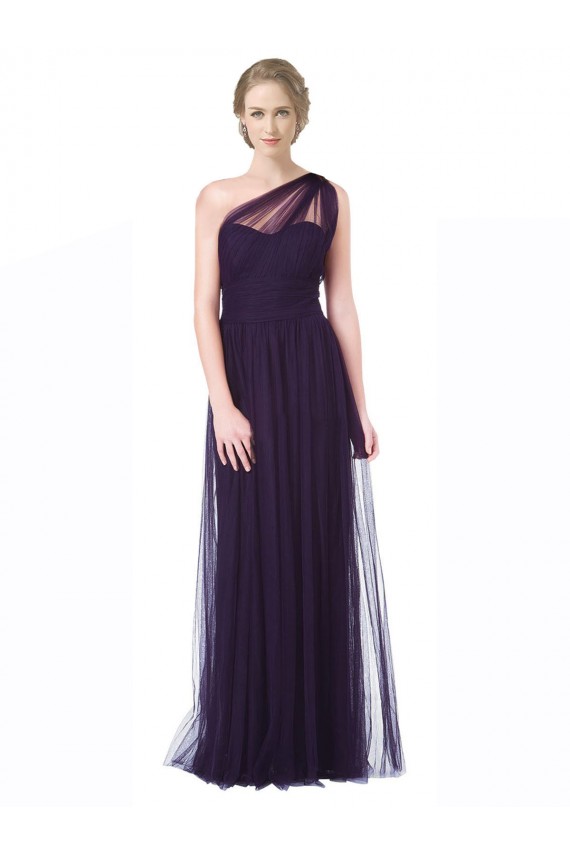Tulle A-Line Long Sleeveless Plum Bridesmaid Dress Barrie