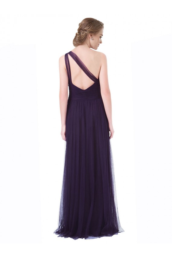 Tulle A-Line Long Sleeveless Plum Bridesmaid Dress Barrie
