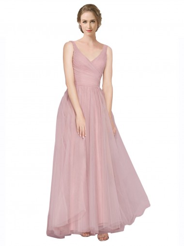Tulle Long Sleeveless V-Back Bridesmaid Dress Barrie