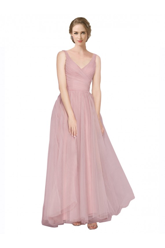 Tulle Long Sleeveless V-Back Bridesmaid Dress Barrie