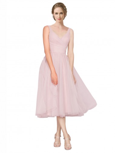Tulle A-Line Tea Length Sleeveless V-Back Bridesmaid Dress Barrie