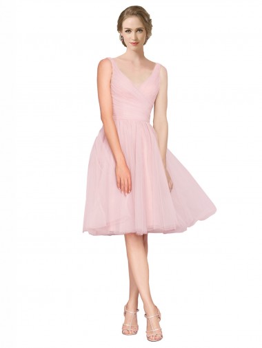 Tulle A-Line Knee Length Sleeveless Bridesmaid Gown Barrie
