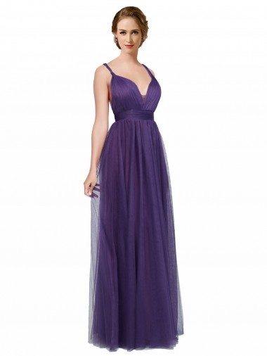 Tulle A-Line Long Sleeveless Spaghetti Straps Open Back Bridesmaid Dresses Barrie