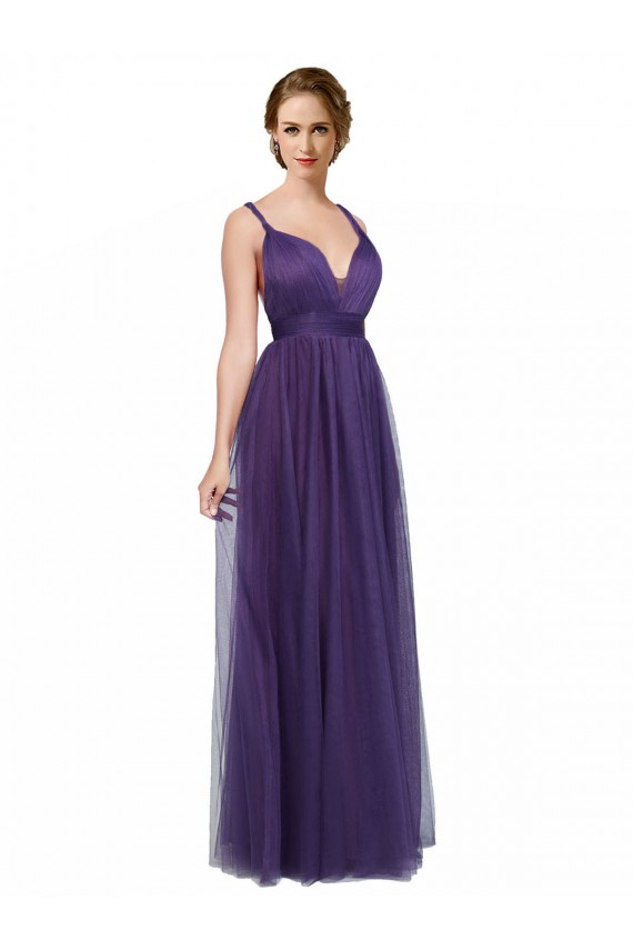 Tulle A-Line Long Sleeveless Spaghetti Straps Open Back Bridesmaid Dresses Barrie