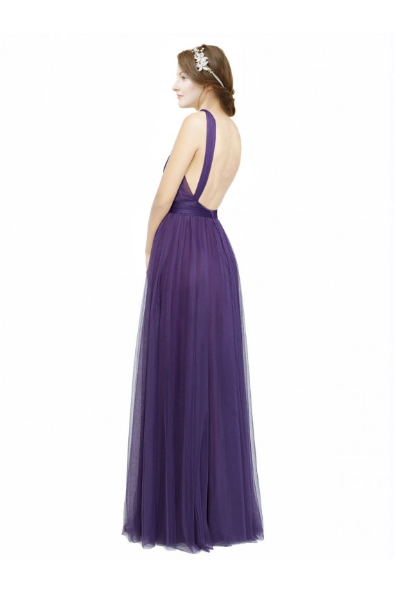 Tulle A-Line Long Sleeveless Spaghetti Straps Open Back Bridesmaid Dresses Barrie