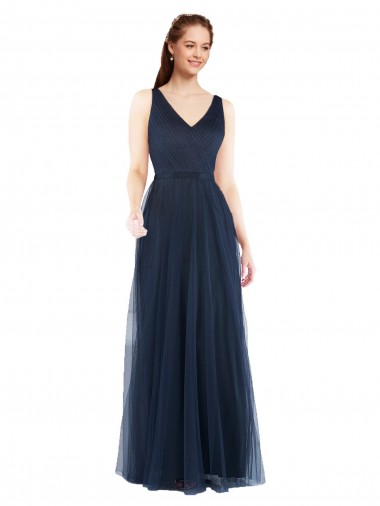 Tulle Sheath Long Sleeveless Low Back Bridesmaid Dress Barrie