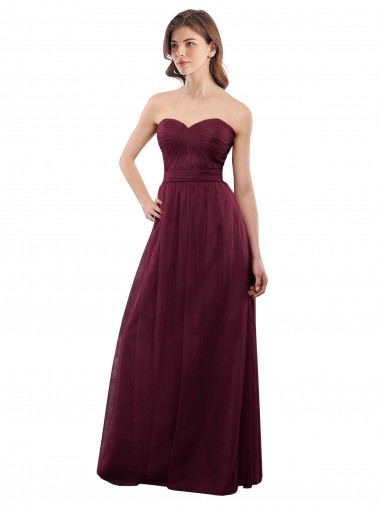 Tulle A-Line Long Sleeveless Low Back Burgundy Bridesmaid Dresses Barrie