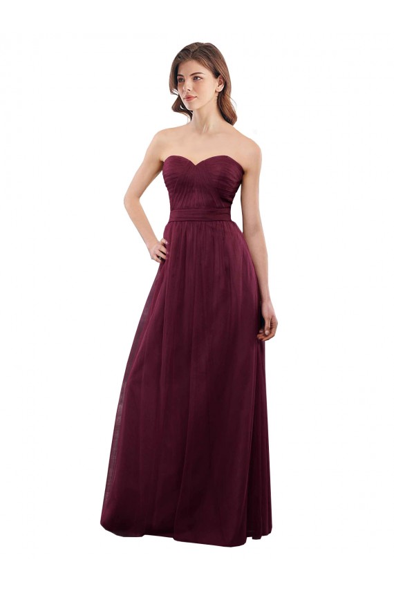Tulle A-Line Long Sleeveless Low Back Burgundy Bridesmaid Dresses Barrie
