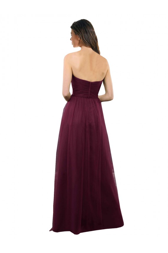 Tulle A-Line Long Sleeveless Low Back Burgundy Bridesmaid Dresses Barrie