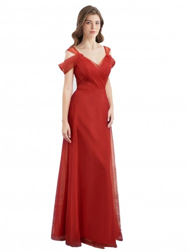 Tulle A-Line Long Cold Shoulder Low Back Formal Dress / Bridesmaid Dress Barrie