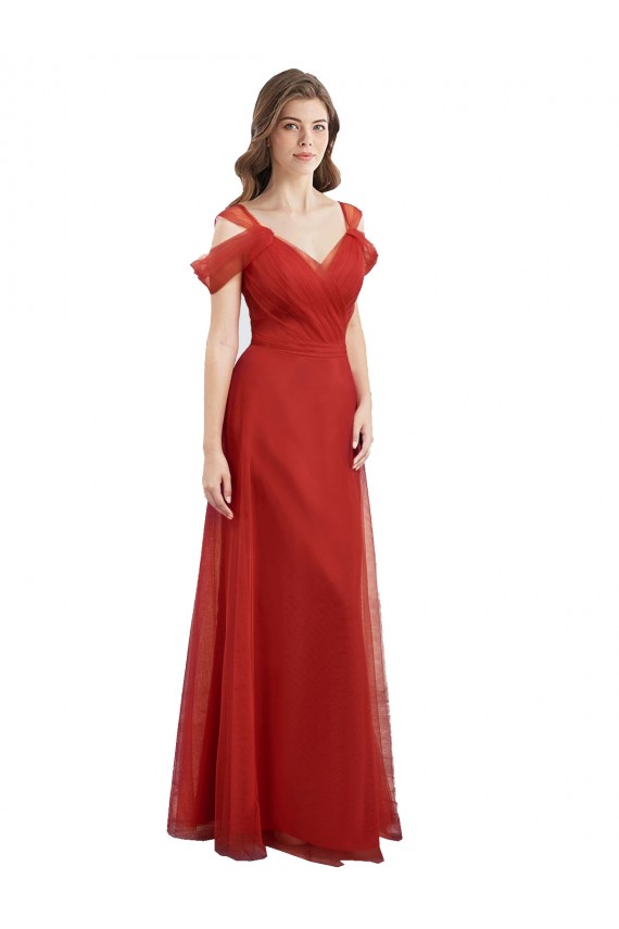 Tulle A-Line Long Cold Shoulder Low Back Formal Dress / Bridesmaid Dress Barrie