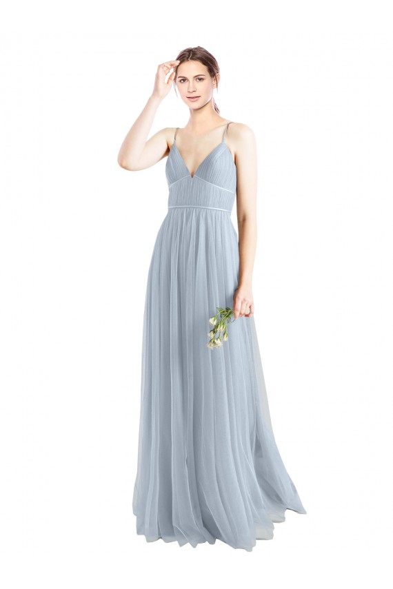 Tulle A-Line Long Sleeveless Open Back Light Sky Blue Bridesmaid Dresses Barrie