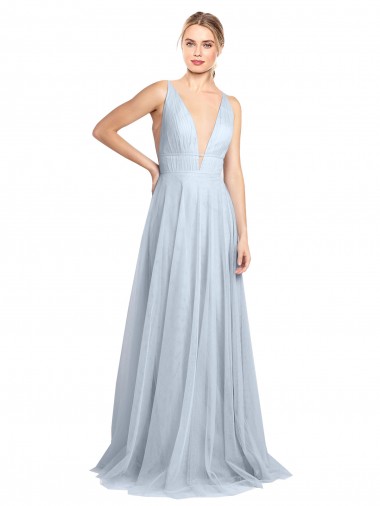 Tulle A-Line Long Floor Length Sleeveless V-Back Bridesmaid Dress Barrie