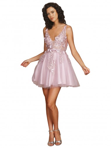 Tulle A-Line Short Sleeveless V-Back Bridesmaid Dress Barrie