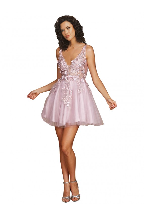 Tulle A-Line Short Sleeveless V-Back Bridesmaid Dress Barrie
