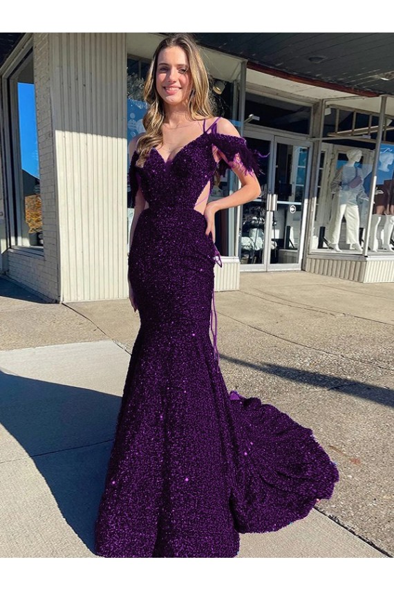 Velvet Sequin Sheath Court Train Sleeveless Long Prom Dress / Evening Dress Barrie