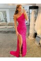 Velvet Sequin Sheath Sweep Train Sleeveless One Shoulder Evening Dress Barrie