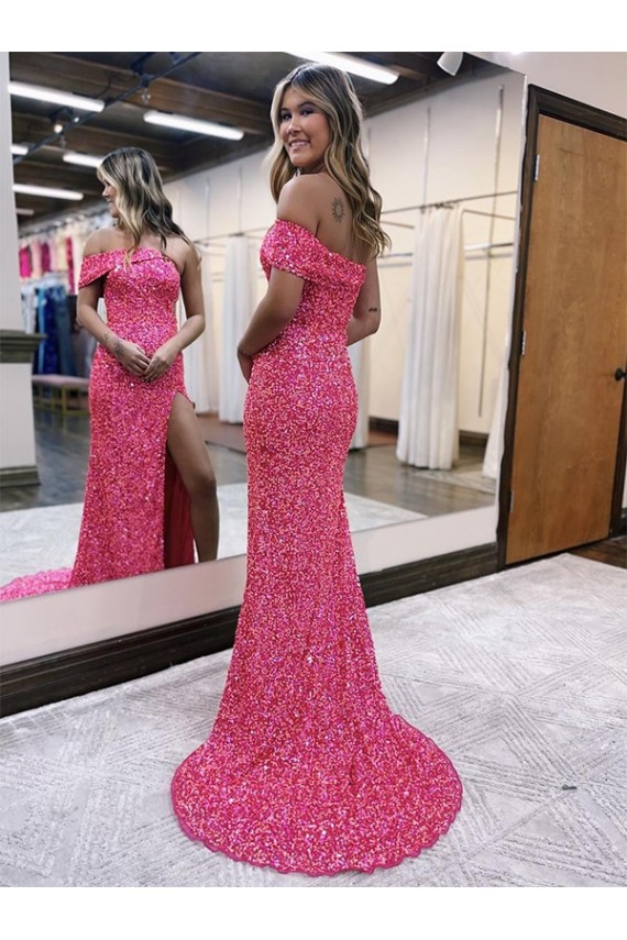 Velvet Sequin Sheath Sweep Train Sleeveless One Shoulder Prom Dress / Evening Dress Barrie