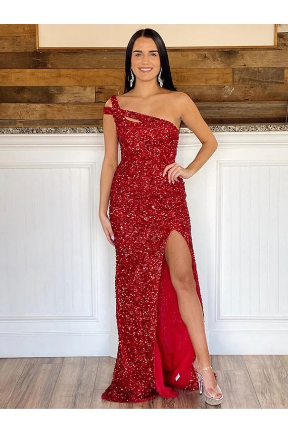 Velvet Sequin Sheath Sweep Train Sleeveless Long Prom Dress Barrie
