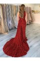 Velvet Sequin Sheath Court Train Sleeveless Prom Dress Barrie