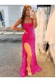 Velvet Sequin Sheath Sweep Train Sleeveless Spaghetti Straps Evening Dresses Barrie
