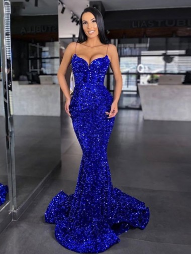 Velvet Sequin Mermaid Sleeveless Prom Dress / Evening Dress Barrie