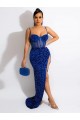 Velvet Sequin Sheath Sweep Train Sleeveless Spaghetti Straps Long Evening Dress Barrie