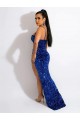 Velvet Sequin Sheath Sweep Train Sleeveless Spaghetti Straps Long Evening Dress Barrie