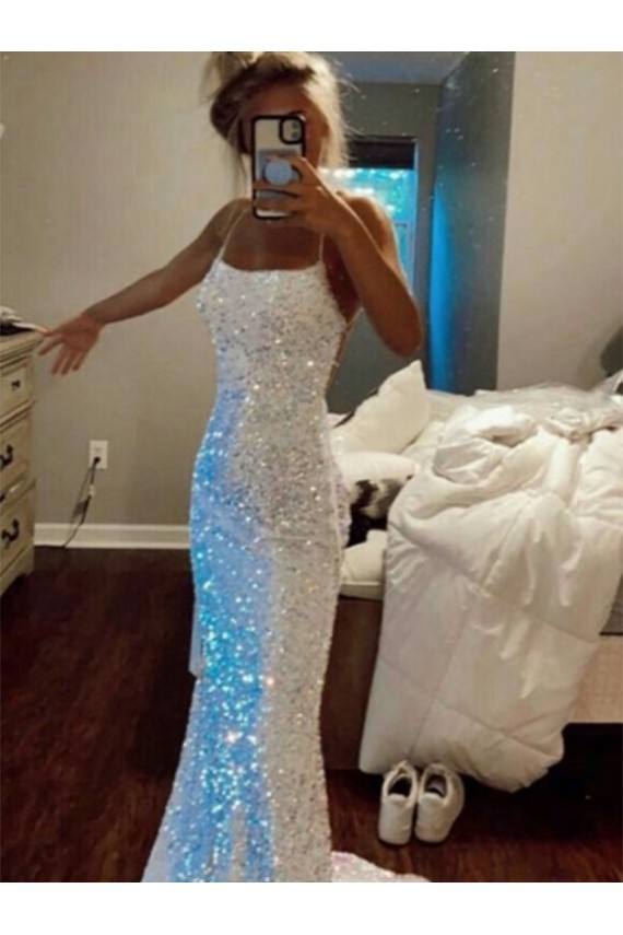 Velvet Sequin Sheath Sweep Train Sleeveless Spaghetti Straps Evening Dress Barrie