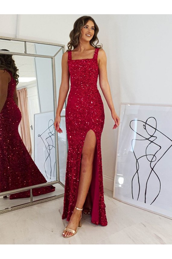 Velvet Sequin Sheath Long Sleeveless Prom Dress Barrie